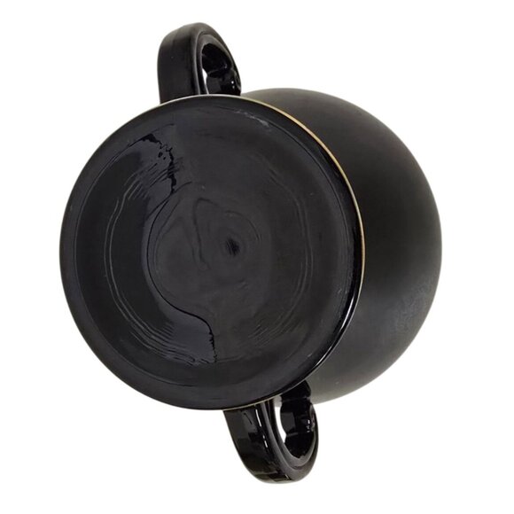 Vintage Black & Gold Porcelain Lidded Sugar Bowl Dual Handles - Picture 8 of 9